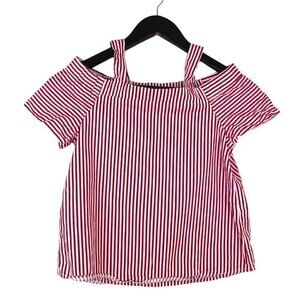 Mini Molly‎ Girls Poplin Cold Shoulder Stripe Red Shirt Size 10/12
